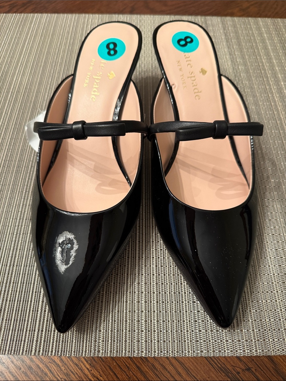 Kate Spade Black Patent Pointed Bow Mules